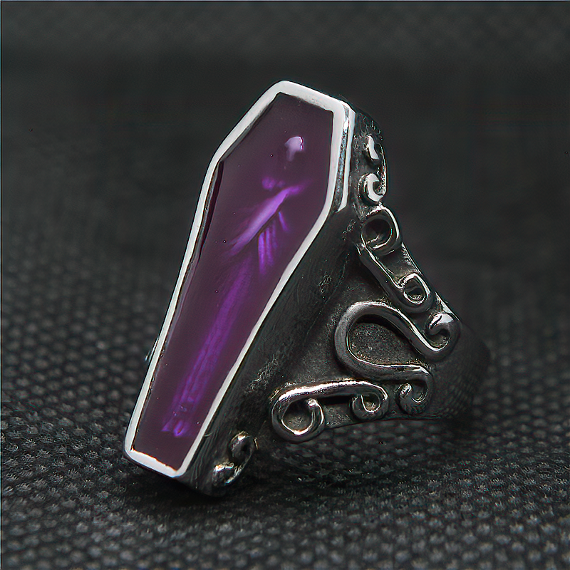 Purple Coffin Mummy Ring / Stainless Steel Unisex Jewelry / Alternative Goth Ring
