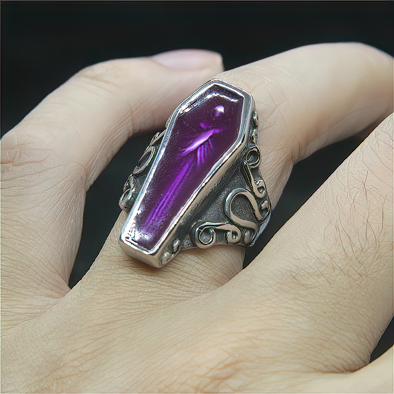 Purple Coffin Mummy Ring / Stainless Steel Unisex Jewelry / Alternative Goth Ring