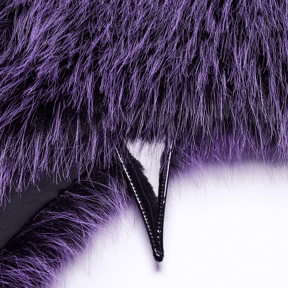 Purple Faux Fur Capelet with Horn Detail and Buttons