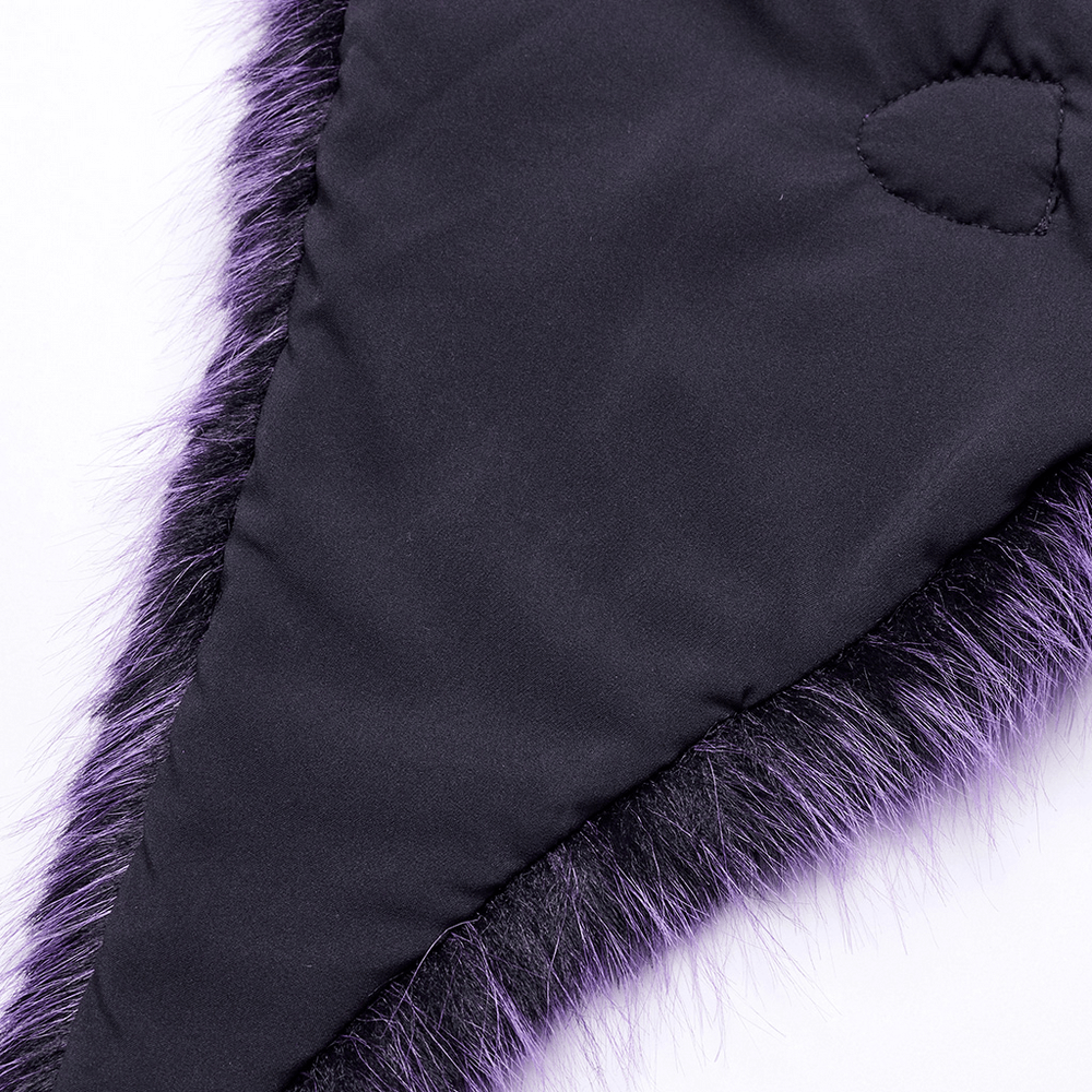Purple Faux Fur Capelet with Horn Detail and Buttons
