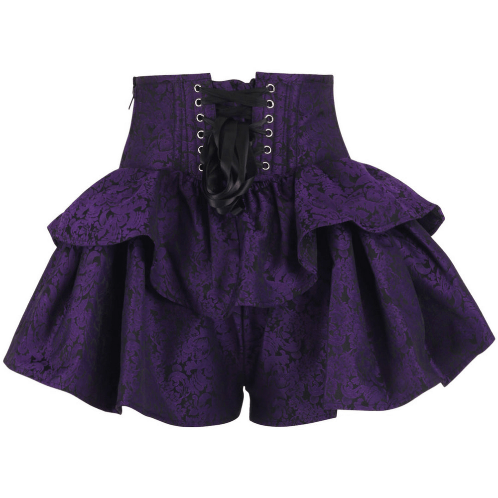 Purple Gothic Corset Skirt with Ruffled High Waist Design