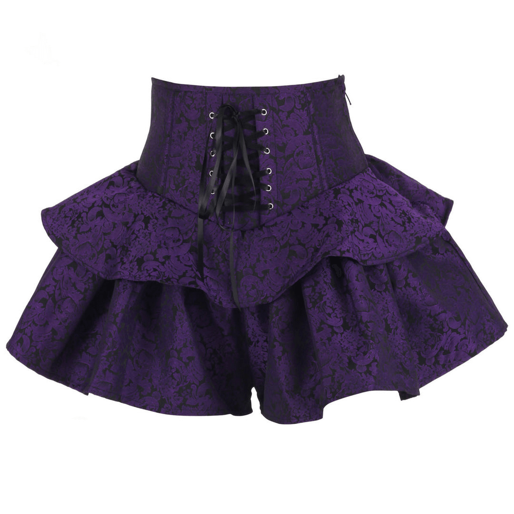 Purple Gothic Corset Skirt with Ruffled High Waist Design
