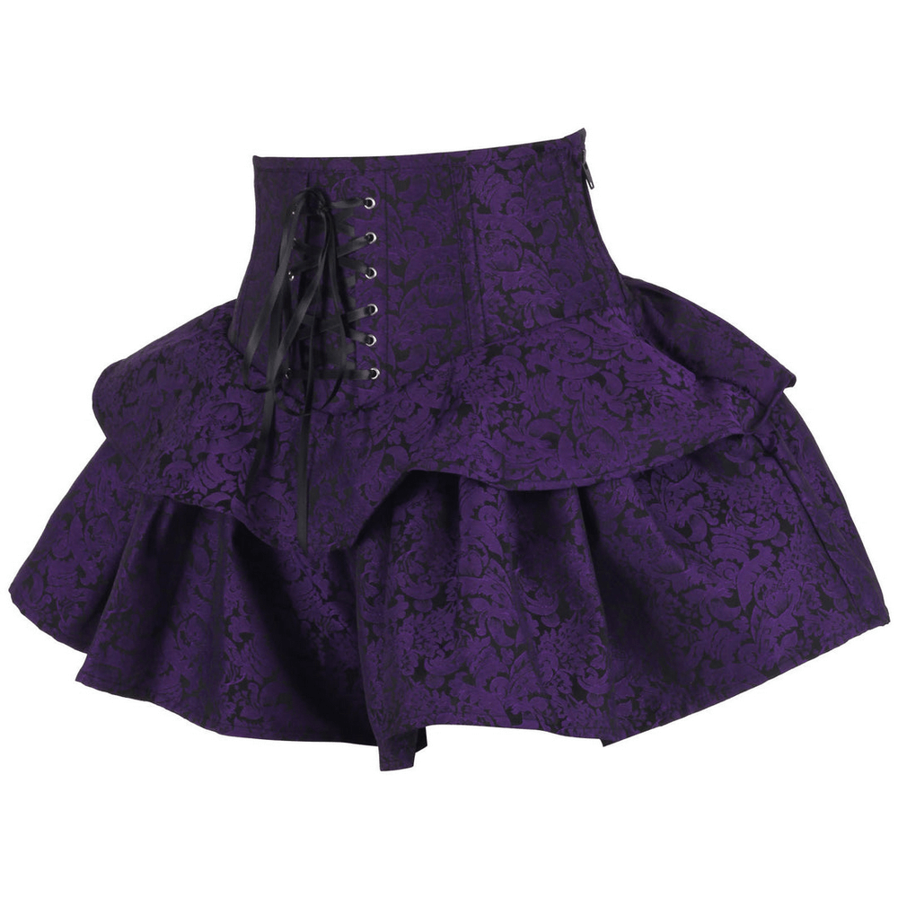 Purple Gothic Corset Skirt with Ruffled High Waist Design