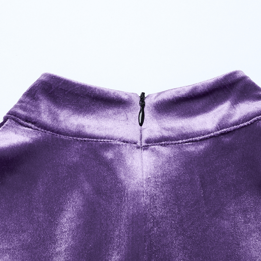 Purple Gothic Velvet Dress with Gradient Fur Trim