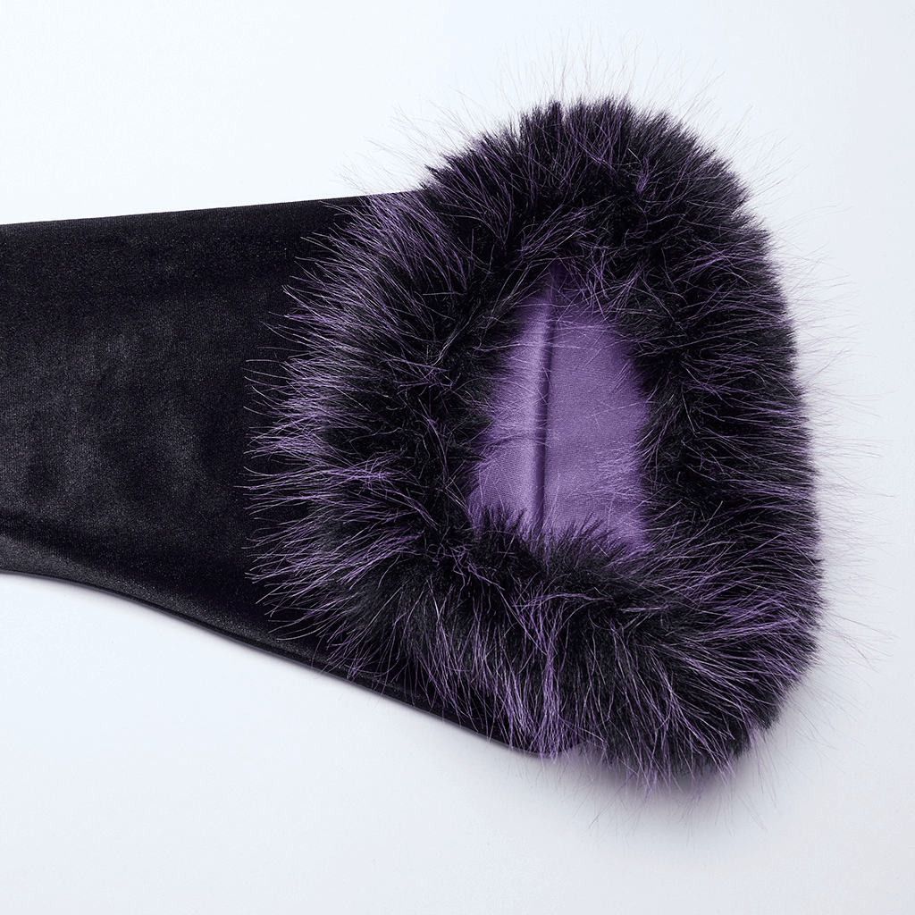 Purple Gothic Velvet Dress with Gradient Fur Trim