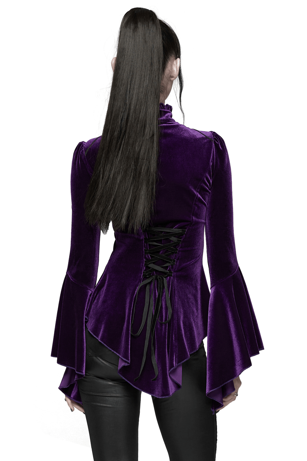 Purple Gothic Velvet Top with Lace and Flared Sleeves