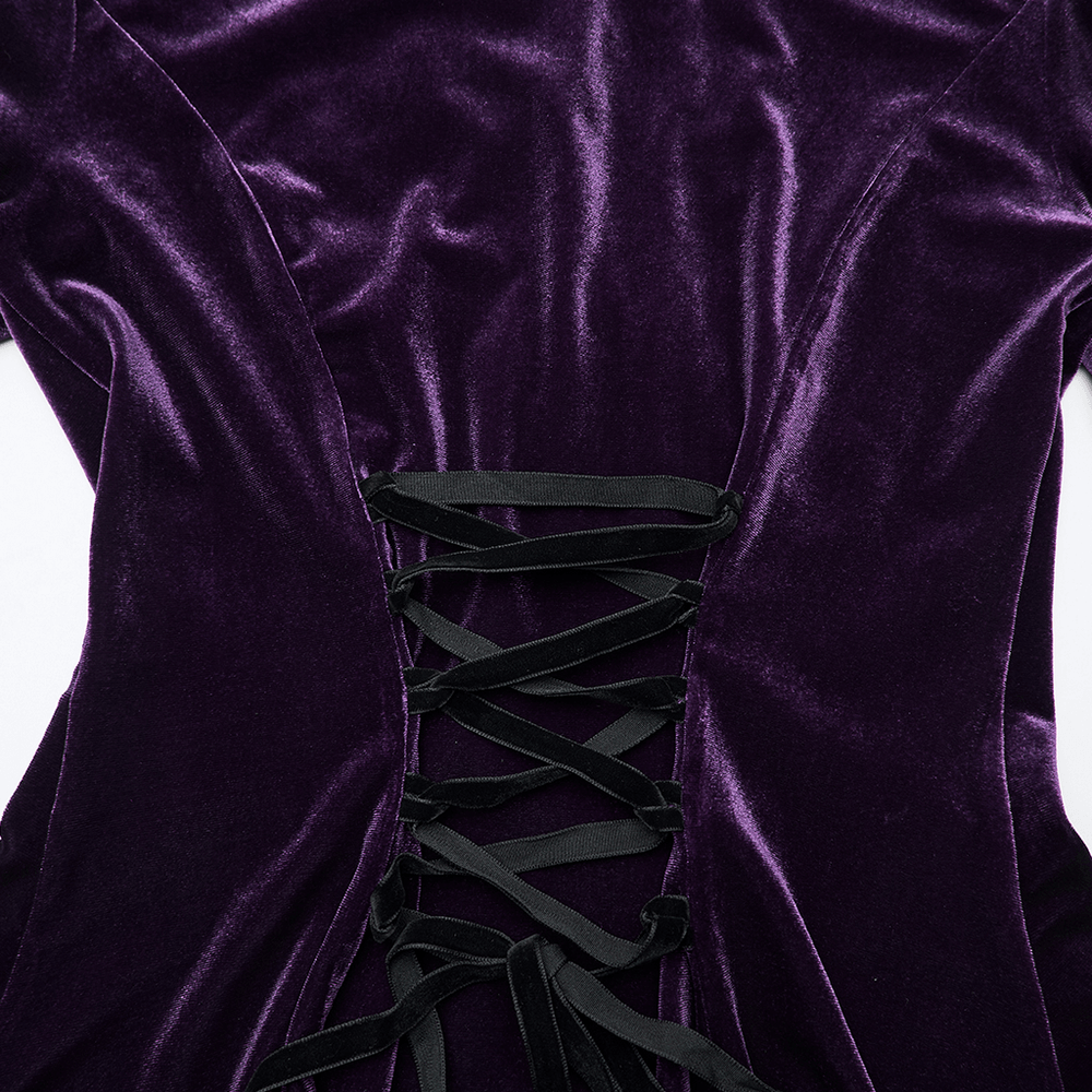 Purple Gothic Velvet Top with Lace and Flared Sleeves