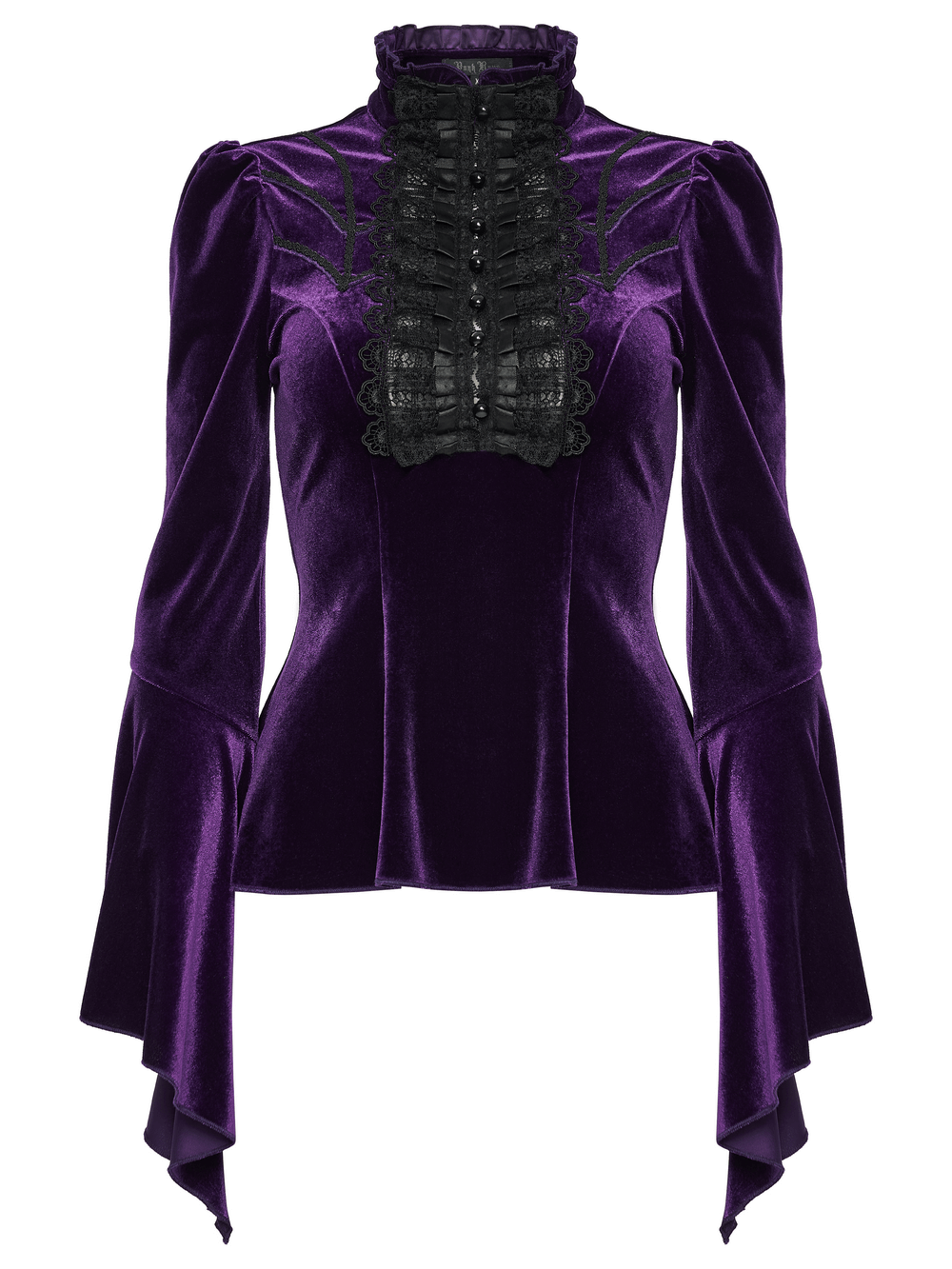 Purple Gothic Velvet Top with Lace and Flared Sleeves