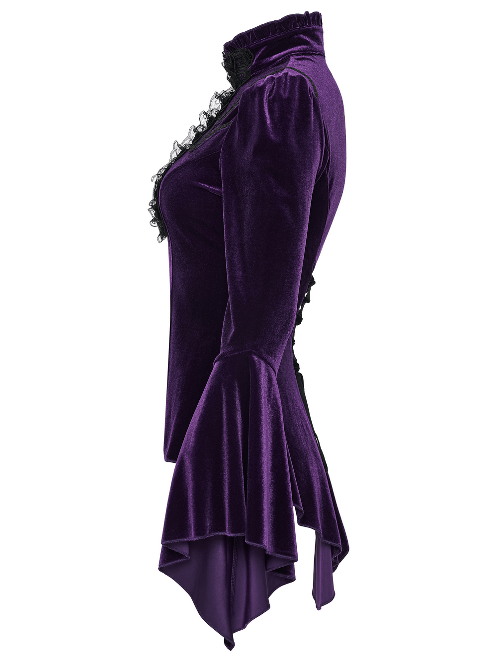 Purple Gothic Velvet Top with Lace and Flared Sleeves