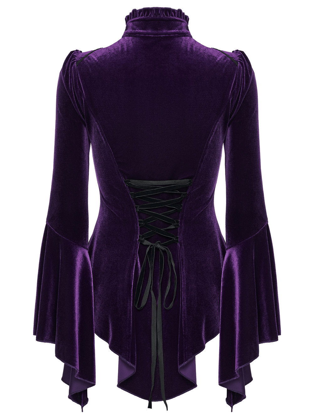 Purple Gothic Velvet Top with Lace and Flared Sleeves