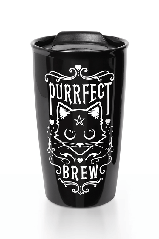 Purrfect Brew Cat Travel Double Walled Mug with Lid