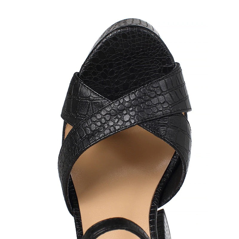 Genuine Leather Women's Shoes / Sexy Heel Platform Black Sandals