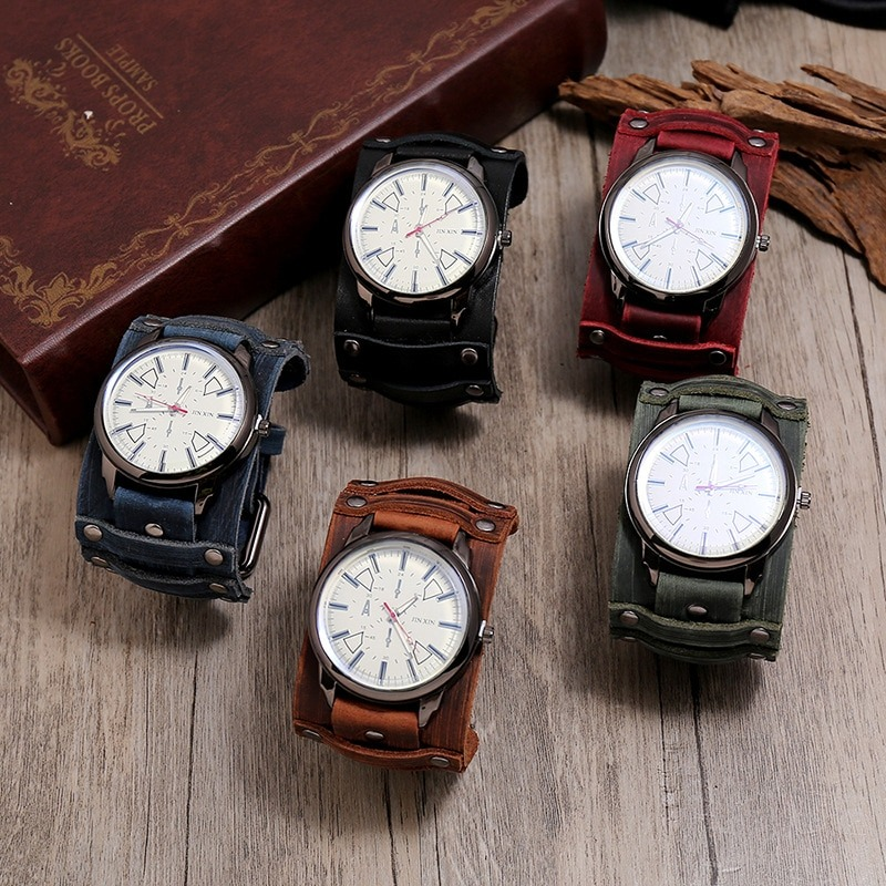 Quartz Men's Watches with Genuine Leather Strap / Fashion Male Clocks in 5 Colors