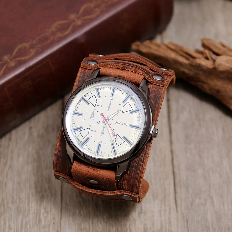 Quartz Men's Watches with Genuine Leather Strap / Fashion Male Clocks in 5 Colors