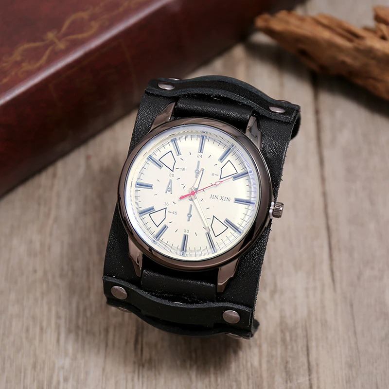 Quartz Men's Watches with Genuine Leather Strap / Fashion Male Clocks in 5 Colors