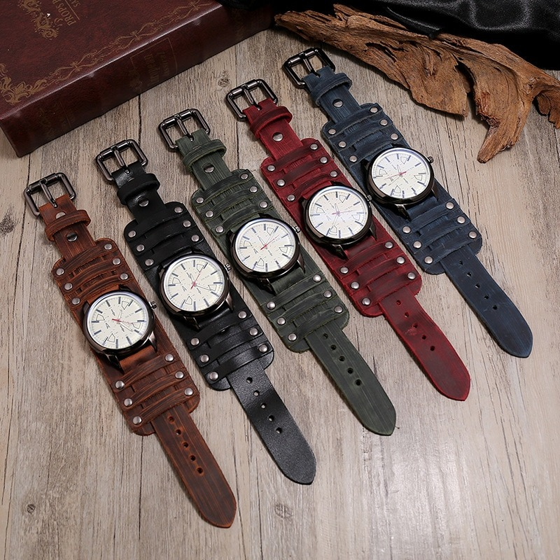 Quartz Men's Watches with Genuine Leather Strap / Fashion Male Clocks in 5 Colors