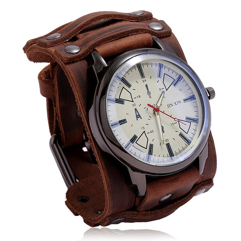 Quartz Men's Watches with Genuine Leather Strap / Fashion Male Clocks in 5 Colors