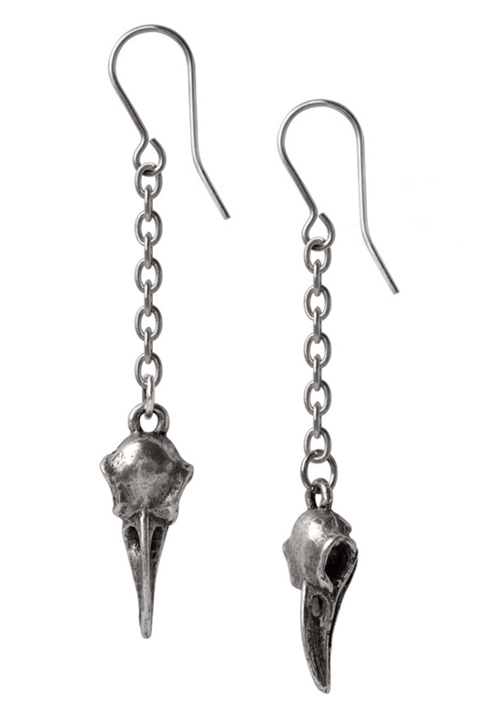 Rabenschadel Schlenker Earrings with Raven Skull Detail
