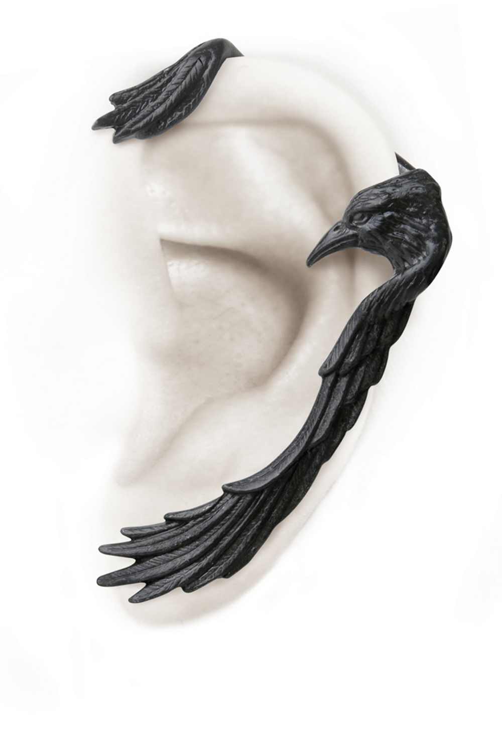 Raven Earwrap for Left Ear with Detailed Feather Design
