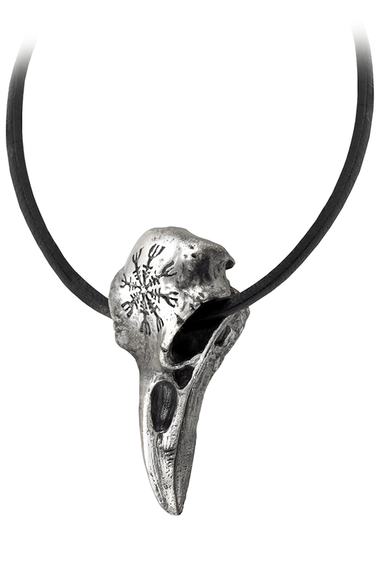 Raven Skull Pendant with Norse Protection Symbol