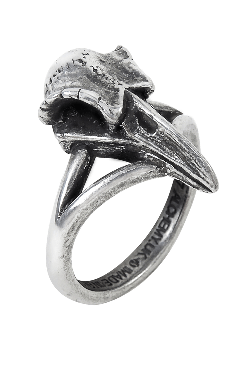 Raven Skull Ring in Antiqued Pewter - Gothic Bird Ring