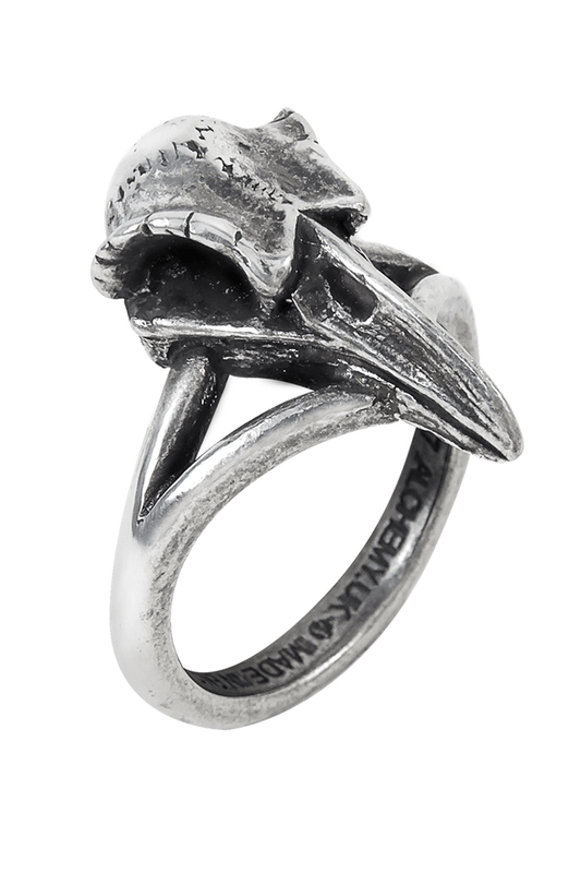 Raven Skull Ring in Antiqued Pewter - Gothic Bird Ring
