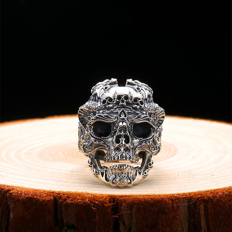Real 925 Sterling Silver Skull Ring / Adjustable Rock Many Skeletons Ring / Biker Jewelry