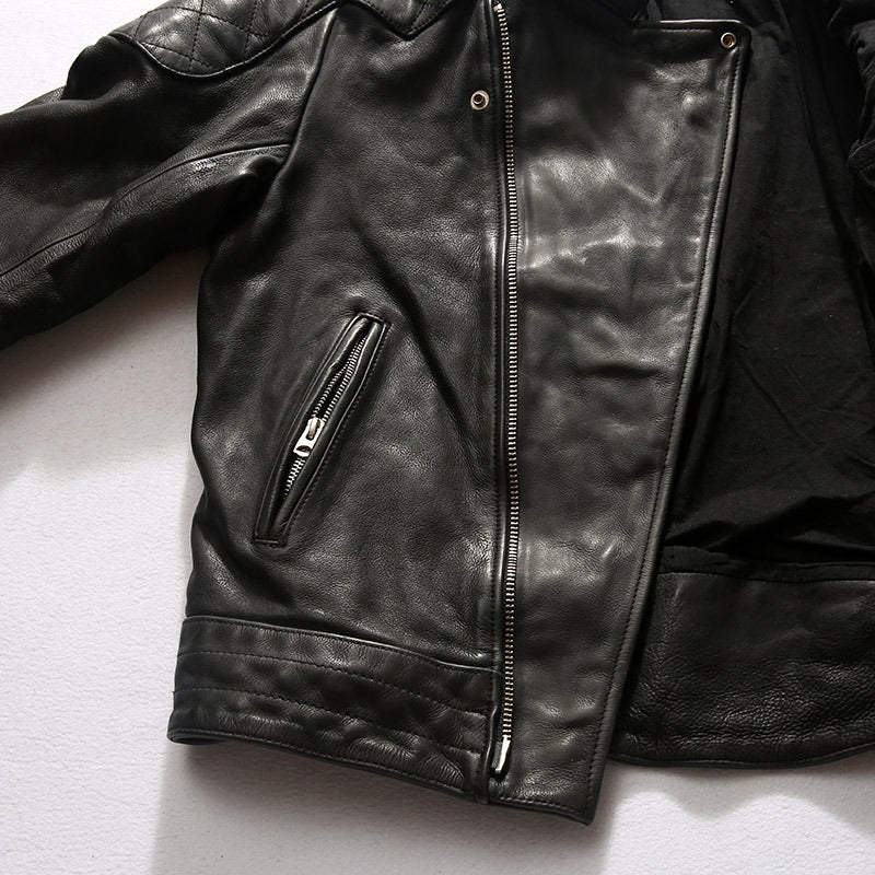 Real Leather Men's Black Retro Jacket / Simple Design Cow Skin Biker Clothing