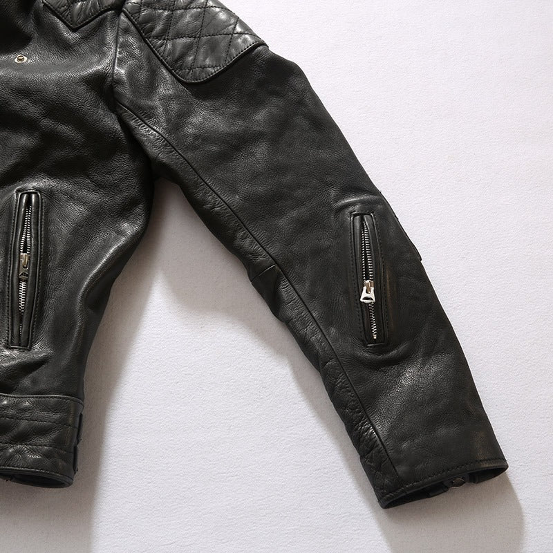 Real Leather Men's Black Retro Jacket / Simple Design Cow Skin Biker Clothing