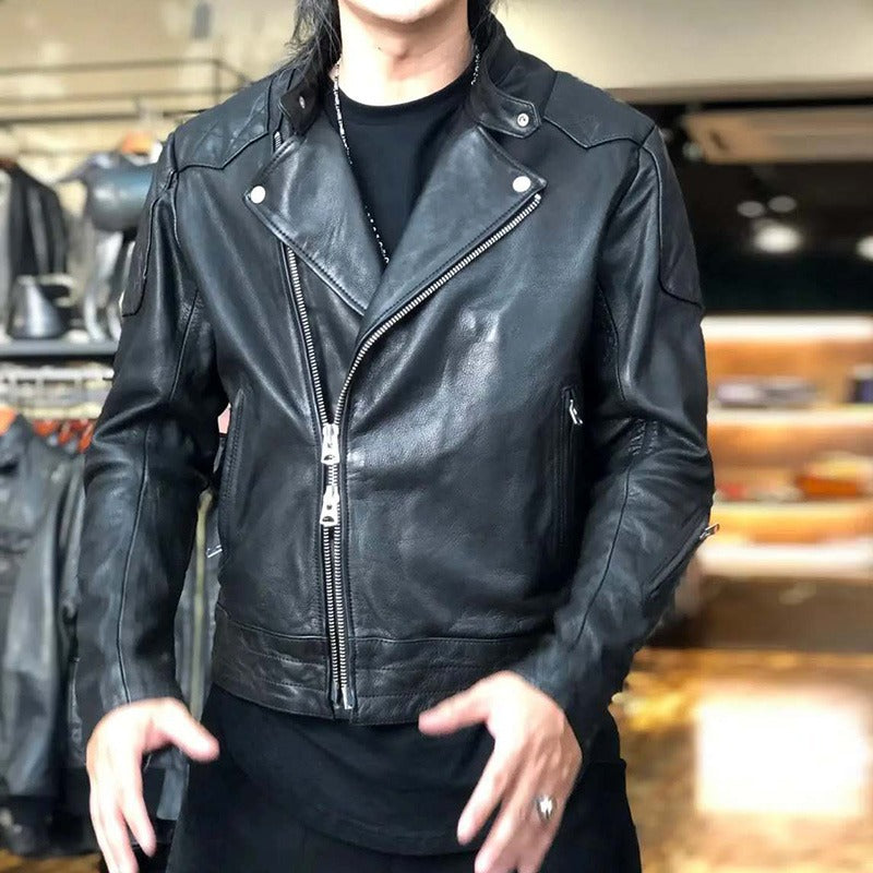 Real Leather Men's Black Retro Jacket / Simple Design Cow Skin Biker Clothing