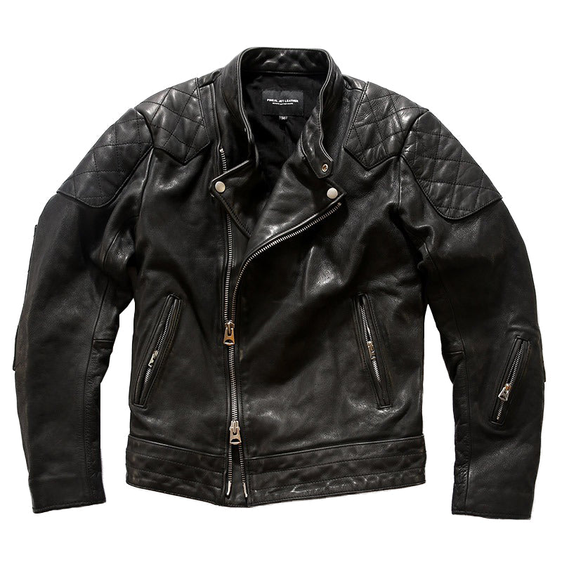 Real Leather Men's Black Retro Jacket / Simple Design Cow Skin Biker Clothing