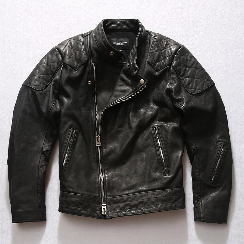 Real Leather Men's Black Retro Jacket / Simple Design Cow Skin Biker Clothing
