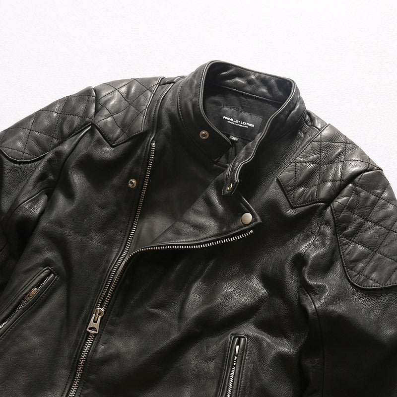 Real Leather Men's Black Retro Jacket / Simple Design Cow Skin Biker Clothing