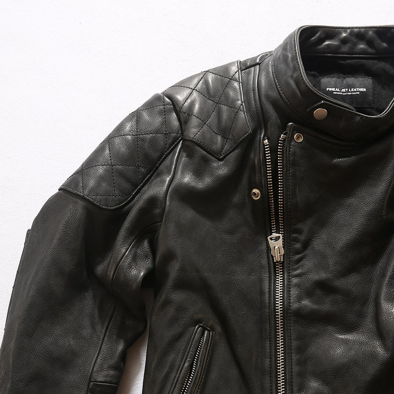 Real Leather Men's Black Retro Jacket / Simple Design Cow Skin Biker Clothing