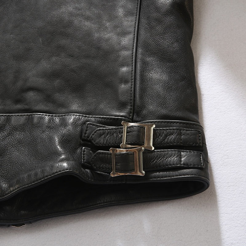 Real Leather Men's Black Retro Jacket / Simple Design Cow Skin Biker Clothing