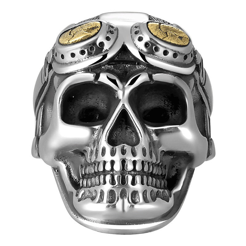 925 Silver Aviator Skull Adjustable Ring For Men and Women / Big Heavy Vintage Ring / Biker Jewelry