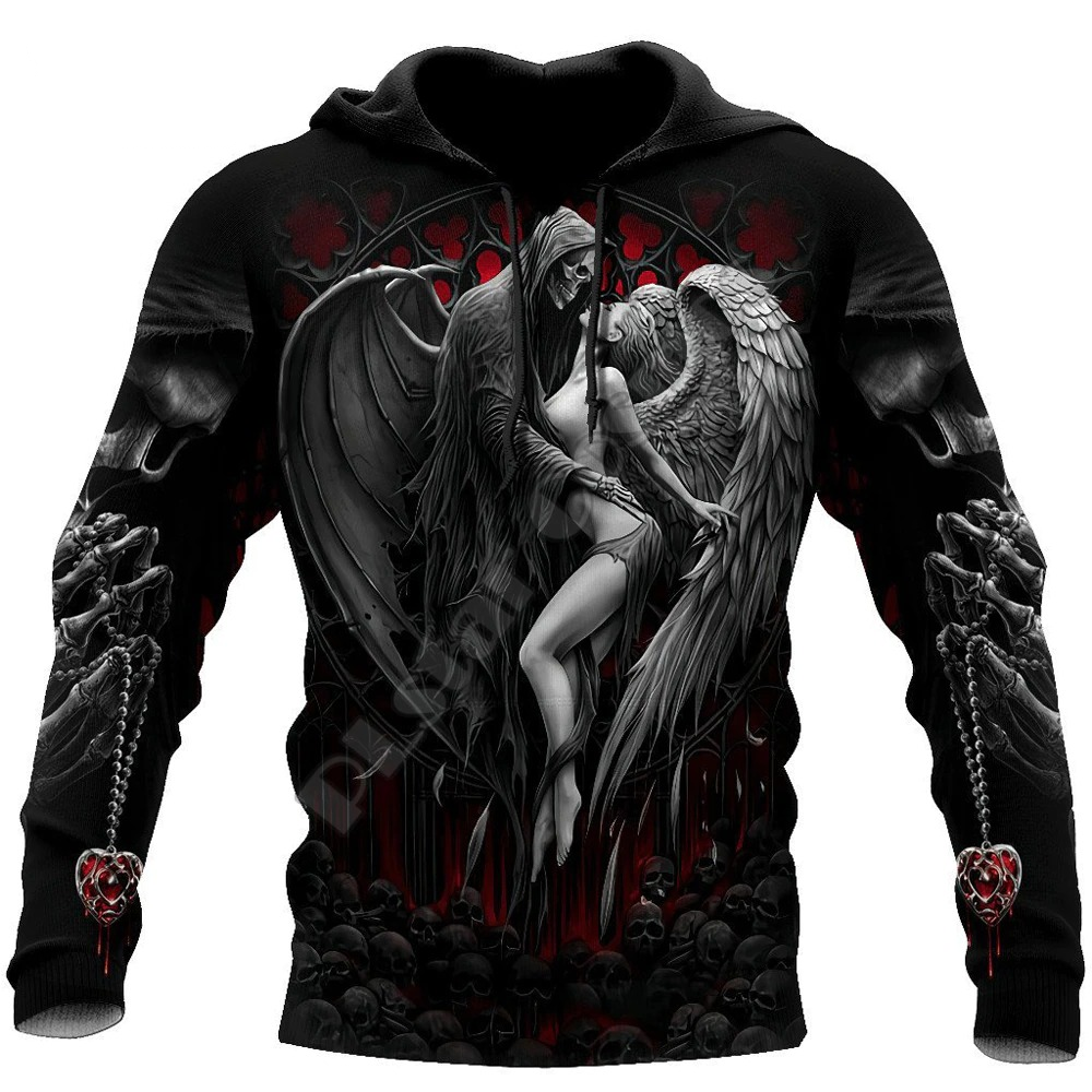Reaper Skull Angel And Demon 3D Printed Hoodies / Gothic Style Clothing for Men