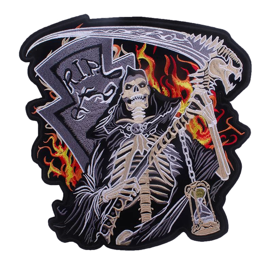 Reaper with his Scythe / Iron-On Patch For Jackets / Large Embroidered Biker Patches For Clothes