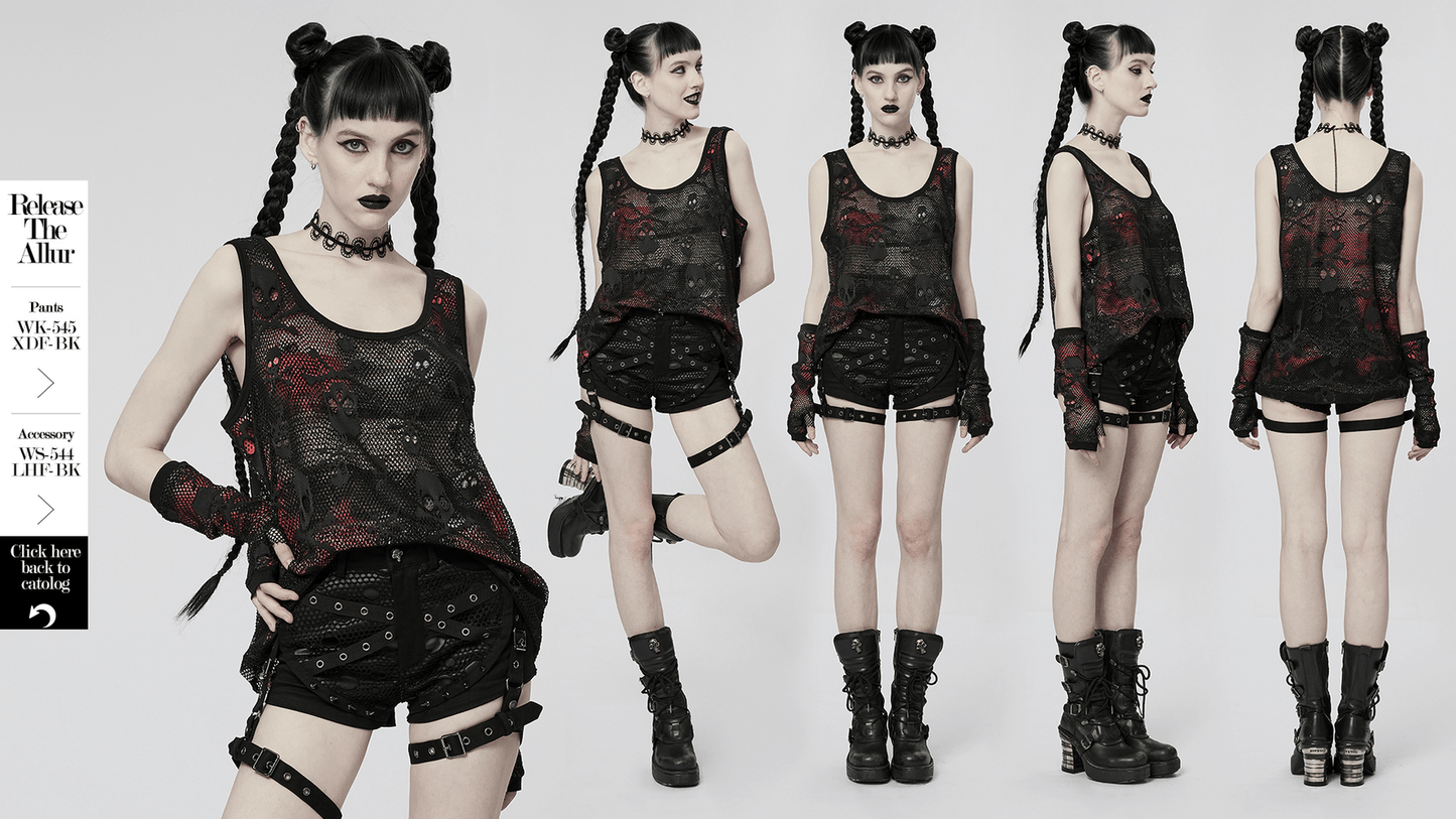 Rebel Skull Mesh Overlay Tank and Fingerless Gloves Set