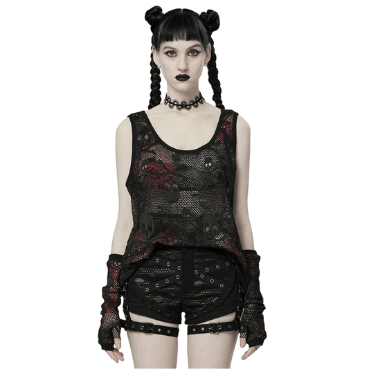 Rebel Skull Mesh Overlay Tank and Fingerless Gloves Set