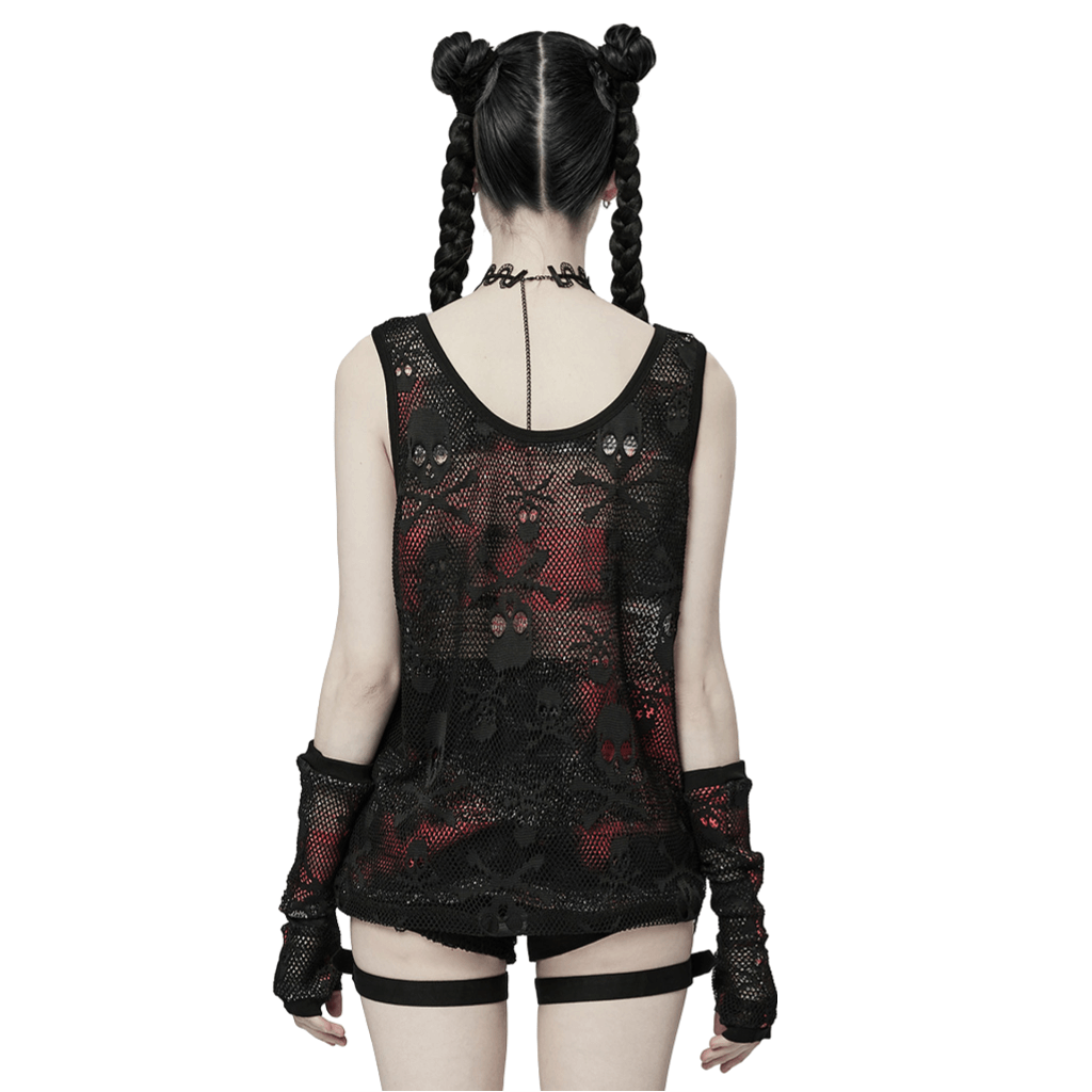 Rebel Skull Mesh Overlay Tank and Fingerless Gloves Set