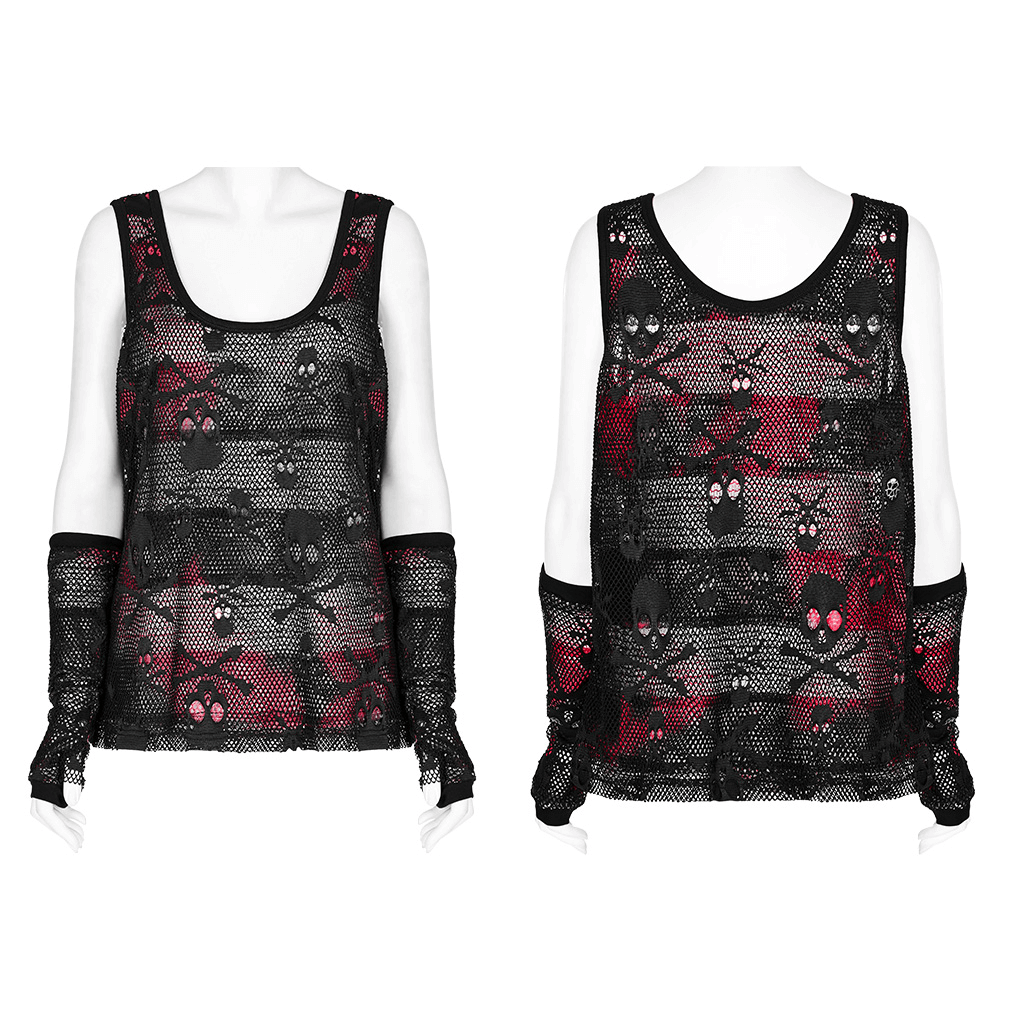 Rebel Skull Mesh Overlay Tank and Fingerless Gloves Set