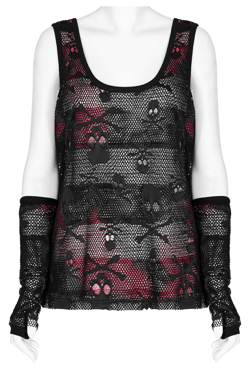 Rebel Skull Mesh Overlay Tank and Fingerless Gloves Set