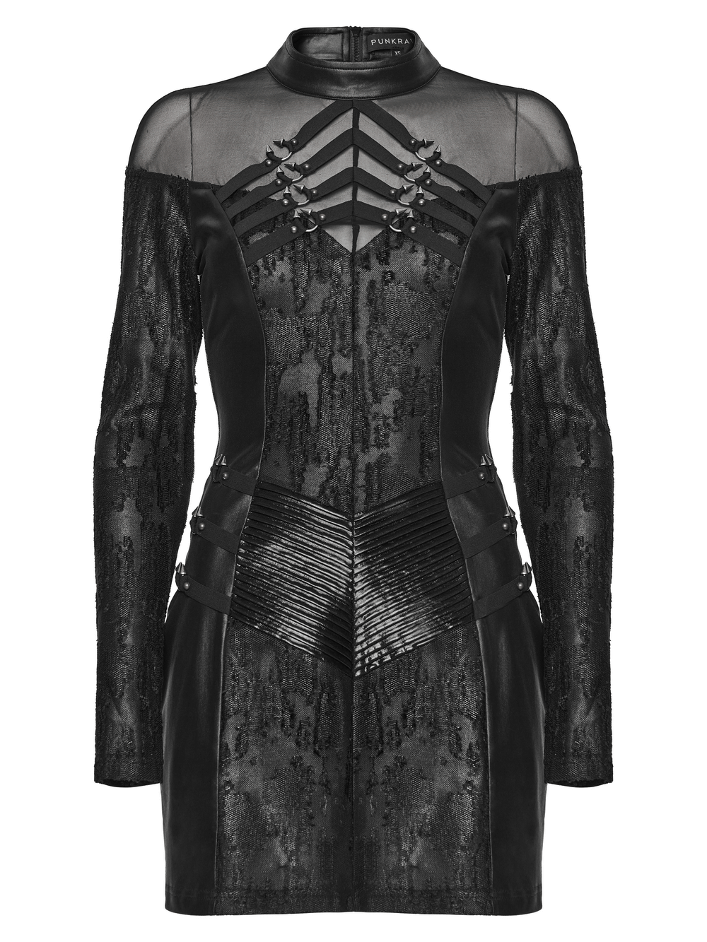 Rebellious Punk Dress with Fish Scale and Mesh Detailing