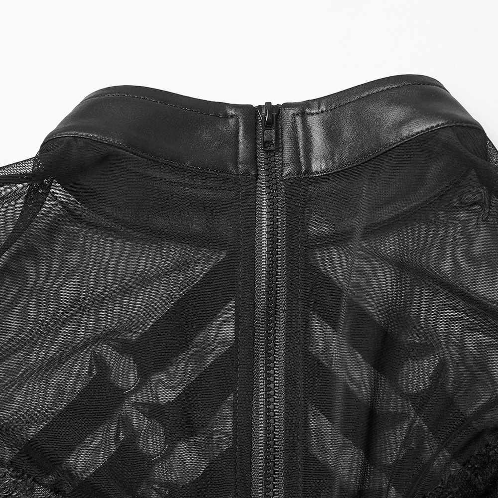 Rebellious Punk Dress with Fish Scale and Mesh Detailing