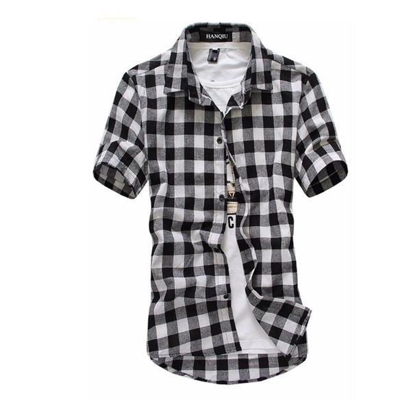 Red And Black Plaid Shirts for Men / Short Sleeve Checkered Shirts in Grunge Rock Style