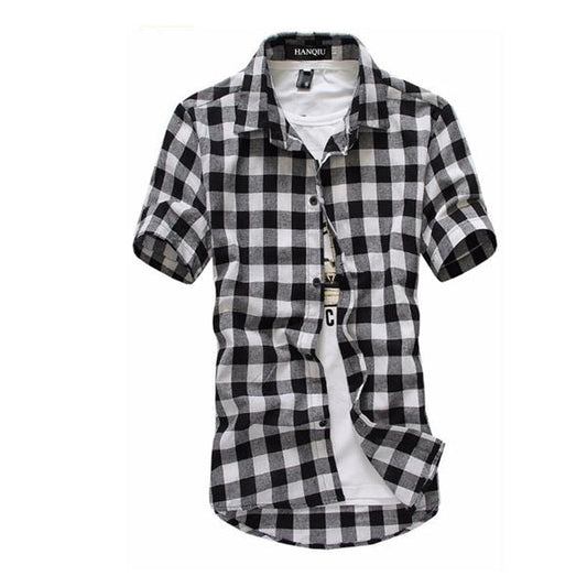 Red And Black Plaid Shirts for Men / Short Sleeve Checkered Shirts in Grunge Rock Style