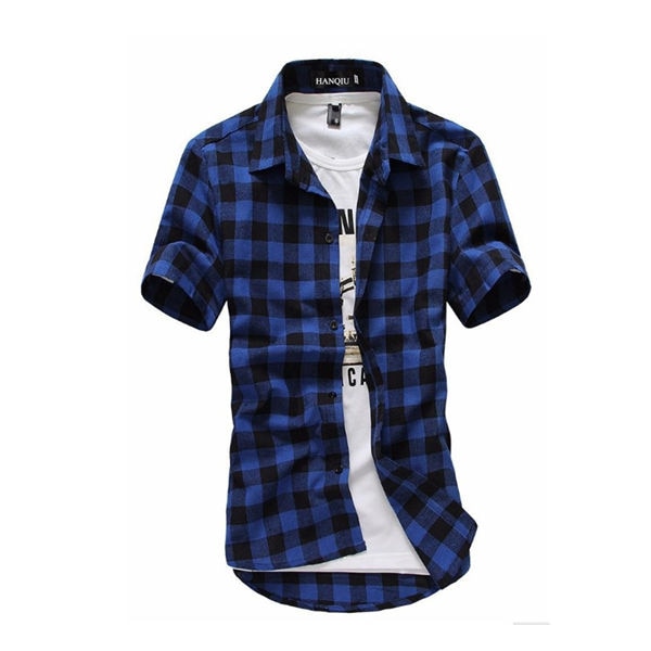 Red And Black Plaid Shirts for Men / Short Sleeve Checkered Shirts in Grunge Rock Style