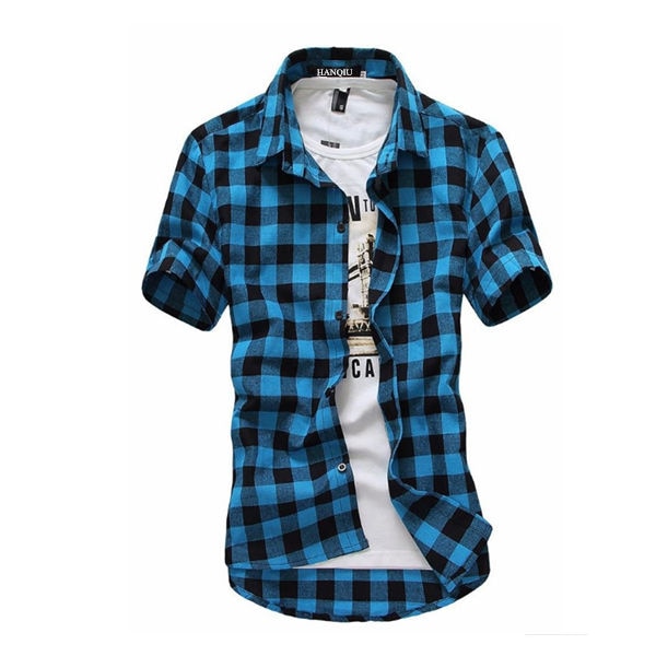 Red And Black Plaid Shirts for Men / Short Sleeve Checkered Shirts in Grunge Rock Style