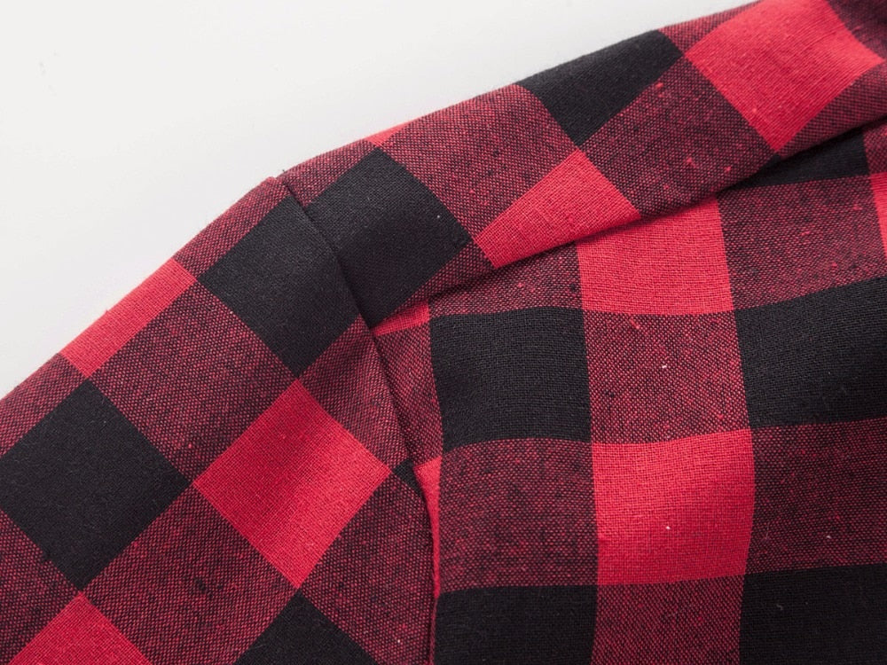 Red And Black Plaid Shirts for Men / Short Sleeve Checkered Shirts in Grunge Rock Style